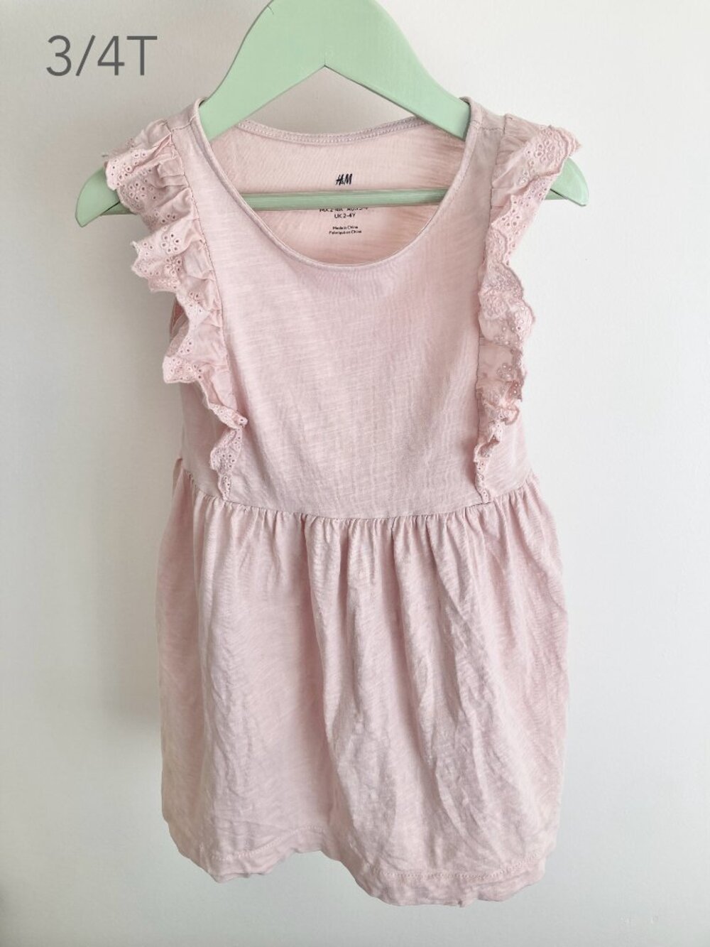 🪴5/$30 H&M 3/4T Toddler Girl Ruffle Pink Eyelet Dress Summer Pastel Balletcore
